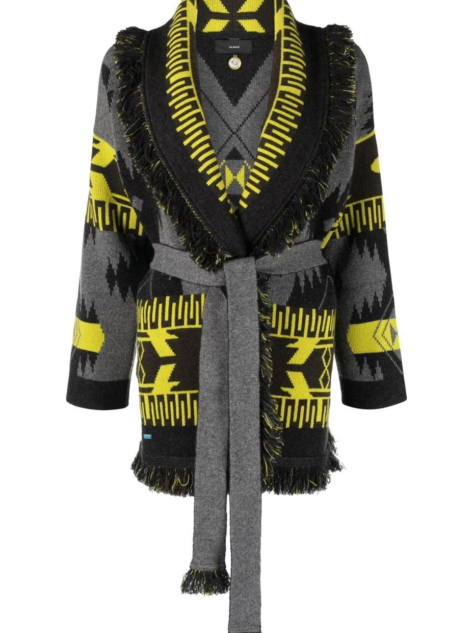 Affordable Alanui Women belted-waist intarsia-knit cardigan 0729